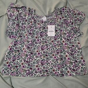 Crewcuts Floral Girls Top - Purple And Black Floral